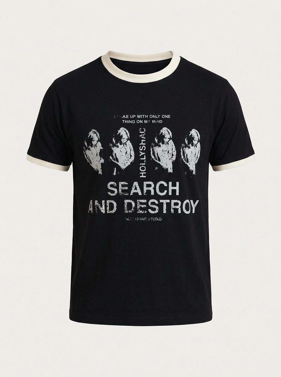 SEARCH & DESTROY graphic tee by Hollyshac, front view