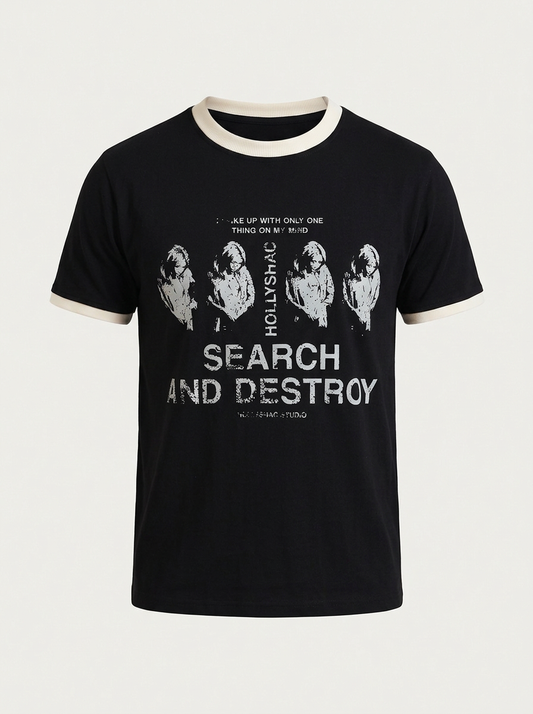 SEARCH & DESTROY graphic tee by Hollyshac, front view