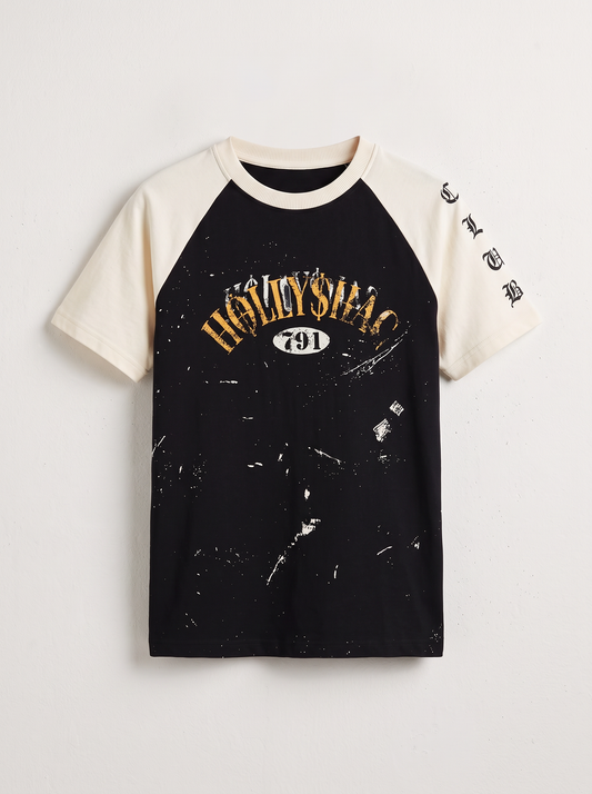 SPLASH DAMAGE graphic tee by Hollyshac, front view