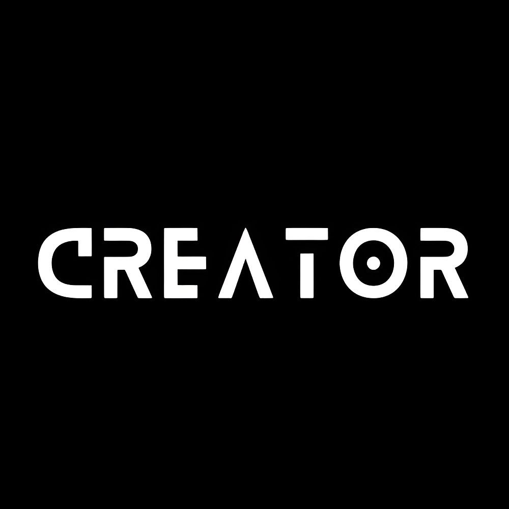 Minimalist white futuristic typography on a solid black background spelling out the word CREATOR, used as a collection logo for the Hollyshac brand.